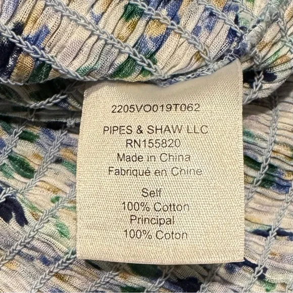 Veronica Beard Kali Smocked Blue and White Floral Blouse Women’s Size 14 - Picture 13 of 14